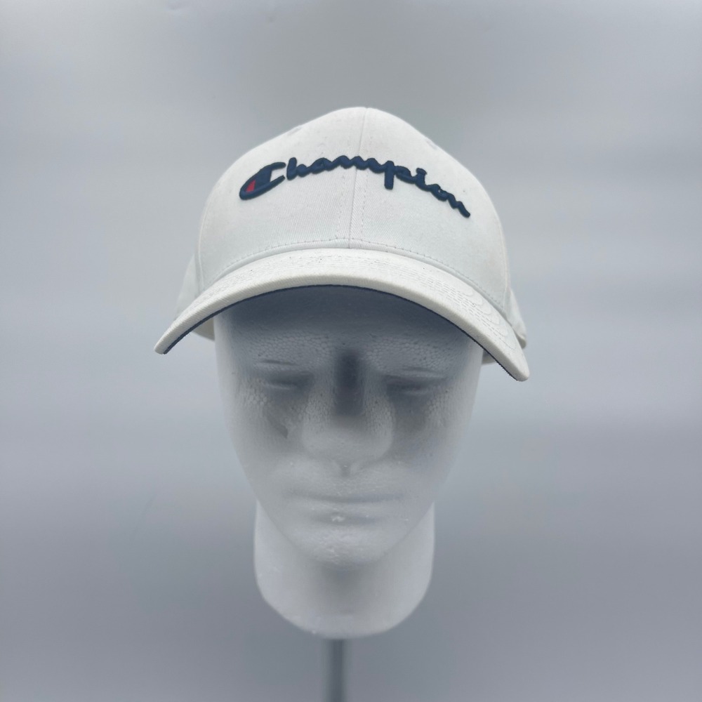 Champion H0543 OSFM Hat White Embroidered Logo Adjustable Strapback Baseball Cap